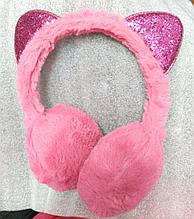 Наушники Розовый с ушками Котик для малышек меховые зимние