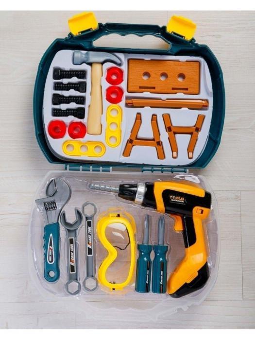 Игровой набор строительных инструментов детский VS22 в чемодане с шуруповертом для мальчиков - фото 8 - id-p196489906