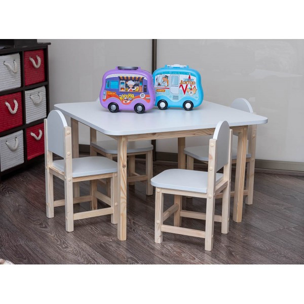 Детский комплект столик и четыре стульчика "Квадро" арт. KSLKV-808050. Столешница 80х80 см. Цвет белый с - фото 1 - id-p196490510