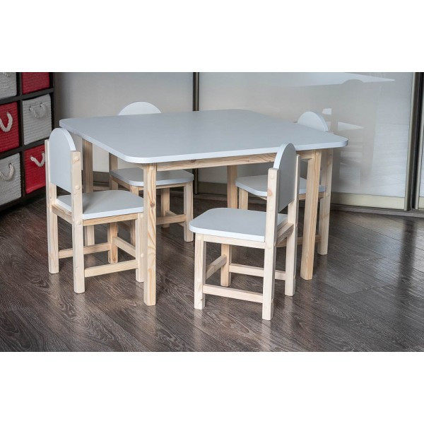 Детский комплект столик и четыре стульчика "Квадро" арт. KSLKV-808050. Столешница 80х80 см. Цвет белый с - фото 2 - id-p196490510