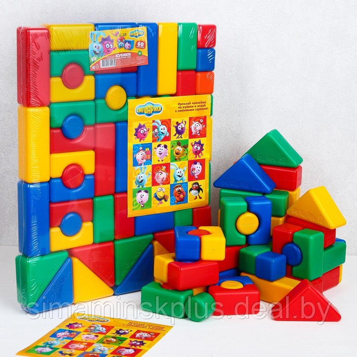 Набор цветных кубиков, "Смешарики", 60 элементов, кубик 4 х 4 см - фото 3 - id-p196497092