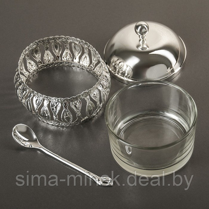 Сахарница «Ажур», 200 мл, 10×10 см, с ложкой, цвет металла серебряный - фото 7 - id-p196496790