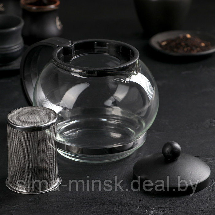 Чайник стеклянный заварочный «Вдохновение», 1,25 л, с металлическим ситом, цвет чёрный - фото 2 - id-p196496878