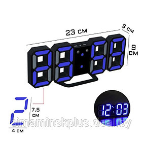 Часы электронные настенные, настольные "Цифры", синяя индикация, 9 х 3 х 23 см, от USB