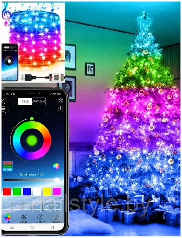 Управление с телефона! Светодиодная лента LED STRIP RGB - 10 метров с пультом (Цветная) USB waterproof  ip67