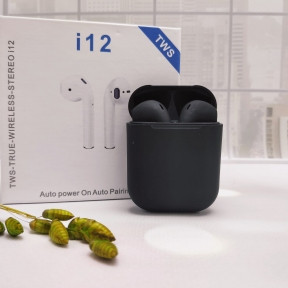 Беспроводные наушники i12 TWS (inPods i12) Bluetooth 5.0 с зарядным кейсом Черные - фото 1 - id-p185410586