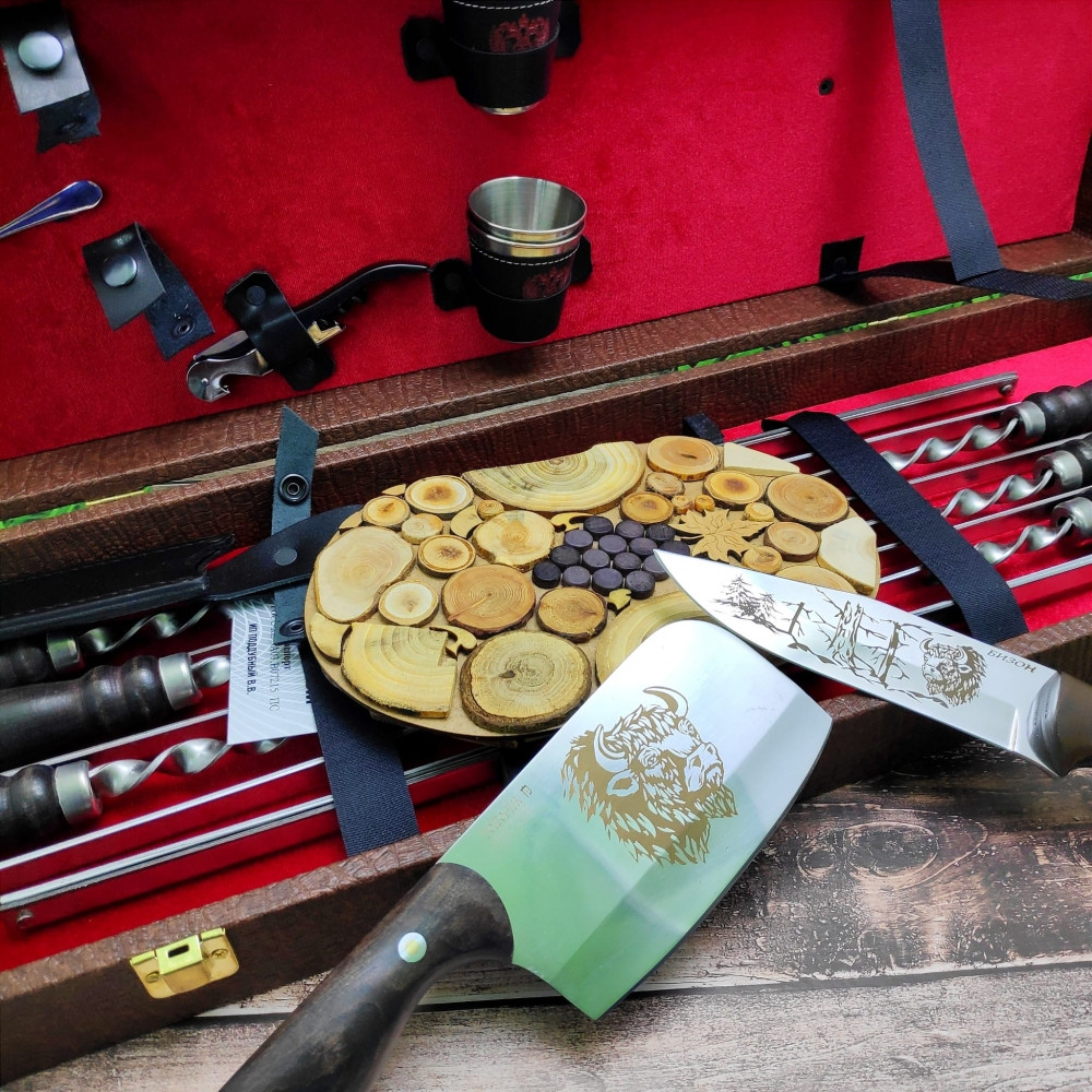 Набор для шашлыка и гриля в чемодане Царский 8 16 предметов с подставкой для горячего Red Бизон - фото 4 - id-p192620934