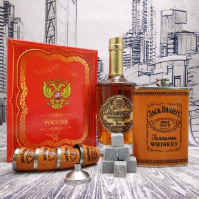 Подарочный набор Jack Daniels: фляжка 255 мл, 4 стопки и металлическая воронка M-39 Оранжево-коричневый - фото 1 - id-p181586005