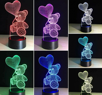 3 D Creative Desk Lamp (Настольная лампа голограмма 3Д, ночник) Мишка сердце Шар