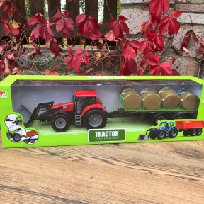 Модель трактора: Трактор уборочный с ковшом и стогами сена 1:32 Qunxing Toys 550-35A, фото 1