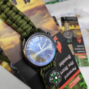 Тактические часы с браслетом из паракорда XINHAO 04, QUARTZ 002 коричневый циферблат, зеленый браслет - фото 1 - id-p181592076