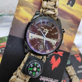 Тактические часы с браслетом из паракорда XINHAO 03, QUARTZ 002 коричневый циферблат, песочный браслет - фото 1 - id-p181592077