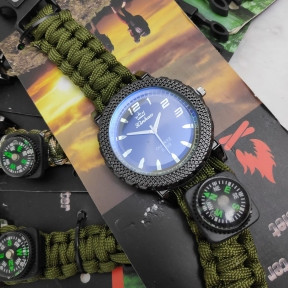 Тактические часы с браслетом из паракорда XINHAO 01, QUARTZ 6299 черный циферблат, зеленый браслет - фото 1 - id-p181592079