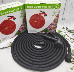 Шланг саморасширяемый садовый для воды Magic Garden Hose (8.5m - 35.3m) NEW ОРИГИНАЛ с пулевизатором Черный - фото 1 - id-p181587023