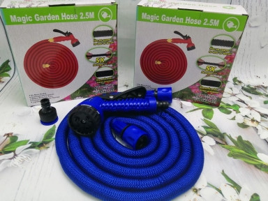 Шланг саморасширяемый садовый для воды Magic Garden Hose (2.8m - 13.5m) NEW ОРИГИНАЛ с пулевизатором Синий - фото 1 - id-p181587031