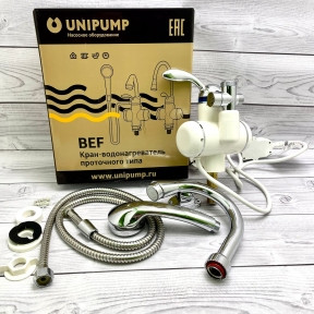Кран водонагреватель UNIPUMP BEF-001-03, проточный, душ, 3000 Вт, 1.3 л/мин - фото 1 - id-p181586118