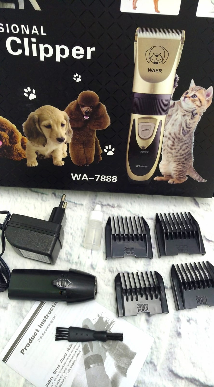 Профессиональная машинка для стрижки собак и кошек Waer professional pet clipper WA-7888 (4 насадки) - фото 5 - id-p190048075