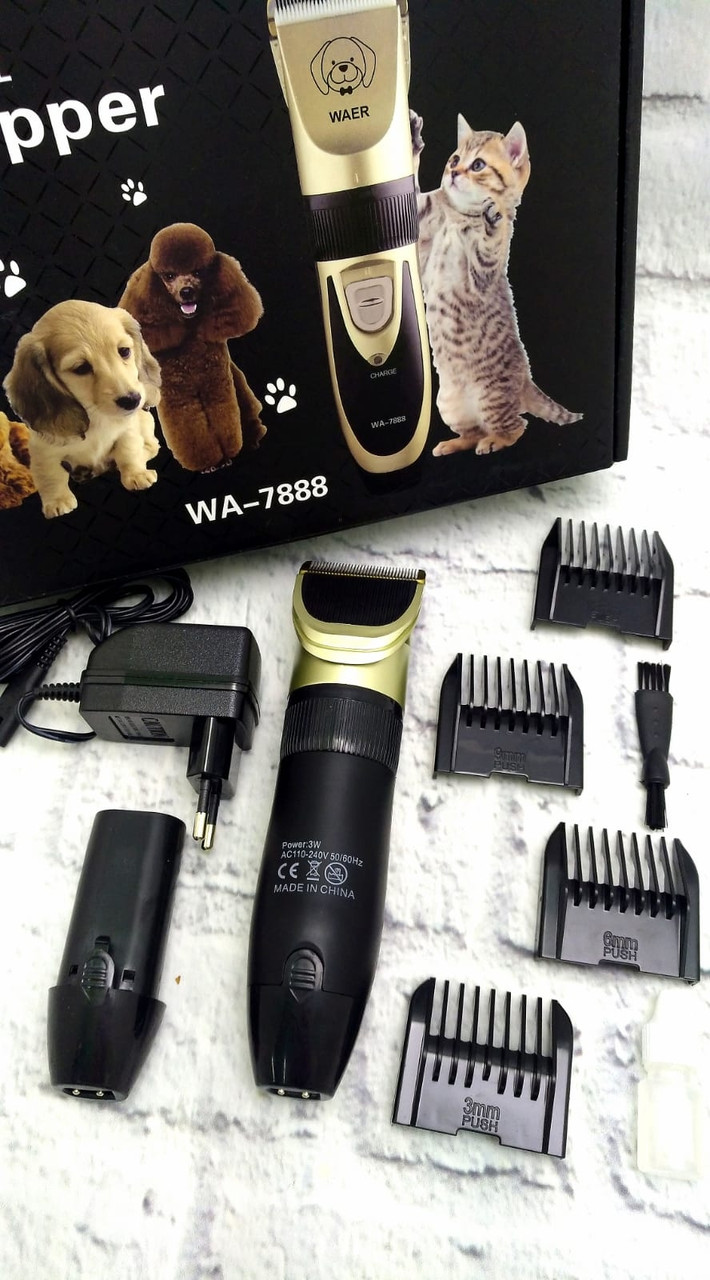 Профессиональная машинка для стрижки собак и кошек Waer professional pet clipper WA-7888 (4 насадки) - фото 7 - id-p190048075