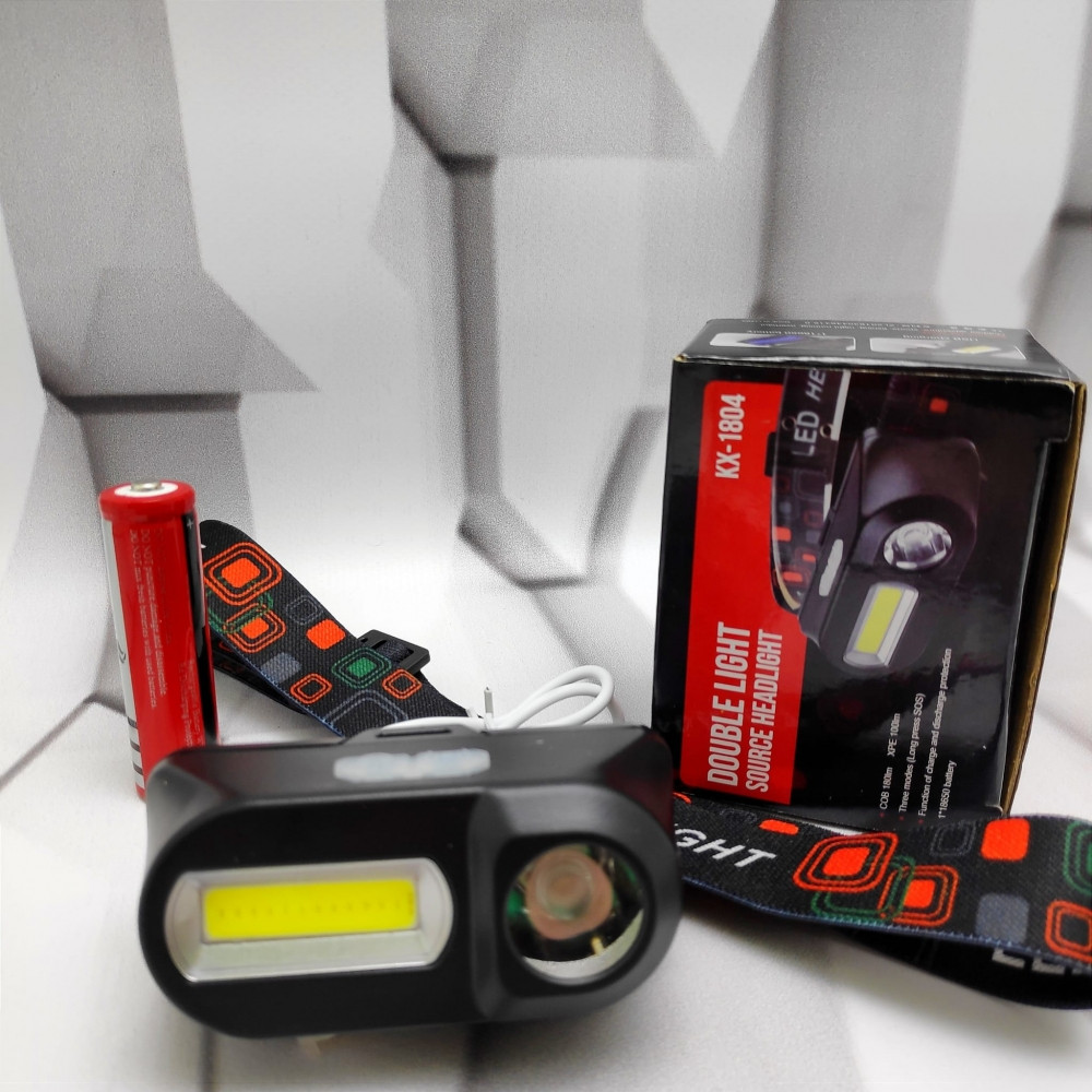 Налобный аккумуляторный фонарь Double Light Source headlight KX-1804 (3 режима работы) - фото 4 - id-p188695119