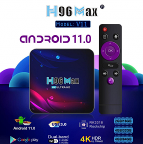 Телевизионная андроид приставка Smart TV H96 Max V11, Android 11, 4K HD, Youtube, Google Play 4G/32Gb Wi Fi c - фото 1 - id-p187157807