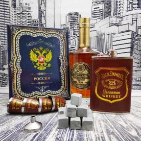 Подарочный набор Jack Daniels: фляжка 255 мл, 4 стопки и металлическая воронка M-39 Коричневый в золоте - фото 1 - id-p181592398