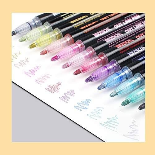 Набор цветных блестящих контурных маркеров/ фломастеров Outline Pen двойная линия Магия мерцающего серебра. 12 - фото 7 - id-p181586366