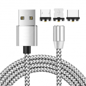 Магнитный кабель USB - Lightning X-Cable Metal Magnetic 360 для Aplle, Micro-USB, Type-C Серебро - фото 1 - id-p181591395