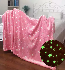 Волшебный плед-покрывало светящийся в темноте КОСМОС Magic Blanket (Звезда, Луна) Розовый