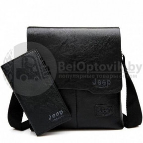 Мужская сумка JEEP BULUO 506 кошелёк в подарок Качество А Чёрная - фото 1 - id-p181594846