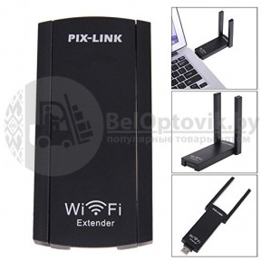 PIX-LINK 300 Мбит/с Универсальный беспроводной USB адаптер усилитель с двойной антенной LV-UE02 - фото 1 - id-p181593705
