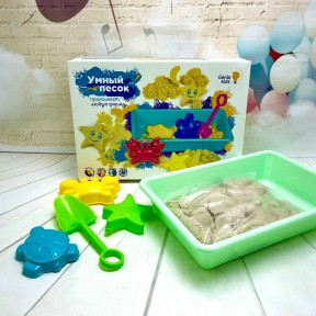 Кинетический Умный песок GENIO KIDS с песочницей, 1000g (песок 1 кг, песочница, лопатка, 3 формочки) - фото 1 - id-p181592747