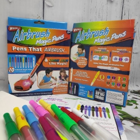 Воздушные фломастеры Airbrush Magic Pens, 10 маркеров в наборе 10 разнообразных трафаретов - фото 1 - id-p181595000
