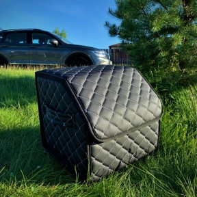 Автомобильный органайзер Кофр в багажник Premium CARBOX Усиленные стенки (размер 30х30см) Черный с белой - фото 1 - id-p181585341