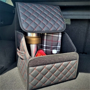 Автомобильный органайзер Кофр в багажник LUX CARBOX Усиленные стенки (размер 30х30см) Черный с красной - фото 1 - id-p181585349