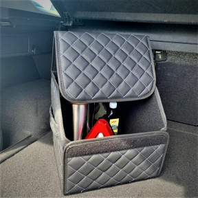Автомобильный органайзер Кофр в багажник LUX CARBOX Усиленные стенки (размер 30х30см) Черный с белой строчкой, фото 1