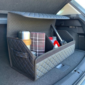 Автомобильный органайзер Кофр в багажник Premium CARBOX Усиленные стенки (размер 70х40см) Черный с синей, фото 1
