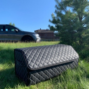 Автомобильный органайзер Кофр в багажник LUX CARBOX Усиленные стенки (размер 70х40см) Черный с белой строчкой, фото 1
