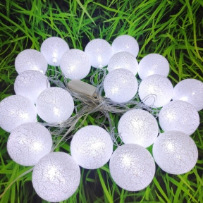 Гирлянда Новогодняя Шар хлопковый Тайские фонарики 20 шаров, 5 м Белая - фото 1 - id-p181590760