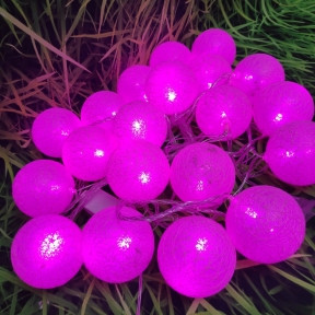Гирлянда Новогодняя Шар хлопковый Тайские фонарики 20 шаров, 5 м Розовая - фото 1 - id-p181590762