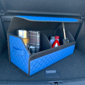 Автомобильный органайзер Кофр в багажник LUX CARBOX Усиленные стенки (размер 70х40см) Синий с синей строчкой, фото 1