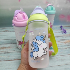 Пластиковая бутылка для воды и соков с трубочкой Единорог Unicorn. Поильник - непроливайка, 500 мл Лимонная, фото 1