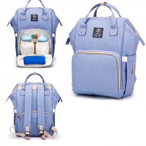 Сумка - рюкзак для мамы Baby Mo с USB / Цветотерапия, качество, стиль Светлый джинс с карабином и креплением - фото 1 - id-p181594322