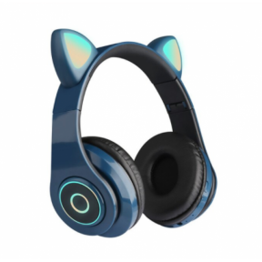 Беспроводные 5.0 bluetooth наушники со светящимися Кошачьими ушками HL89 CAT EAR Синие - фото 1 - id-p181590880