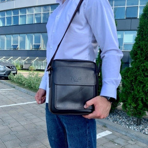 Стильная мужская сумка Polo Videng с плечевым ремнём темно коричневая