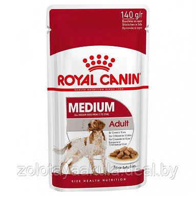 140гр Влажный корм ROYAL CANIN Medium Adult для взрослых собак средних пород от 12 месяцев (пауч) - фото 1 - id-p196619352