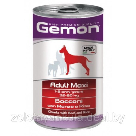 1250гр Gemon Dog Adult Maxi Beef Консерв корм для собак крупных пород, кусочки с говядиной и рисом - фото 1 - id-p196619390