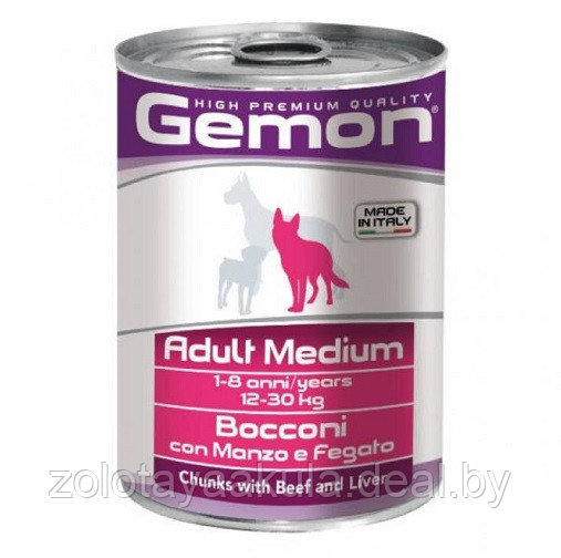 415гр Gemon Dog Adult Medium Beef/Liver Консерв. корм для собак средних пород, кусочки с говядиной и печенью