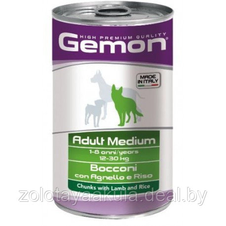 1250гр Gemon Dog Adult Medium Lamb Консерв. корм для собак средних пород, кусочки с ягненком и рисом - фото 1 - id-p196619410