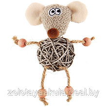Игрушка GiGwi для кошек Мышка с плетеным мячиком и колокольчиком, 8см