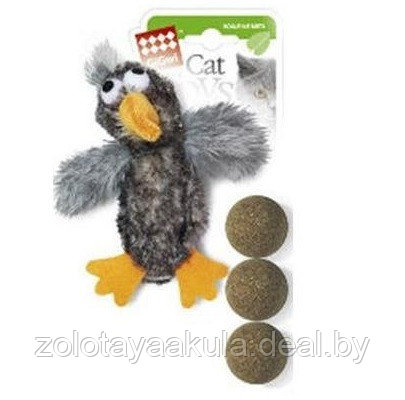 Игрушка GiGwi для кошек Утка с шариками с кошачьей мятой, 13см